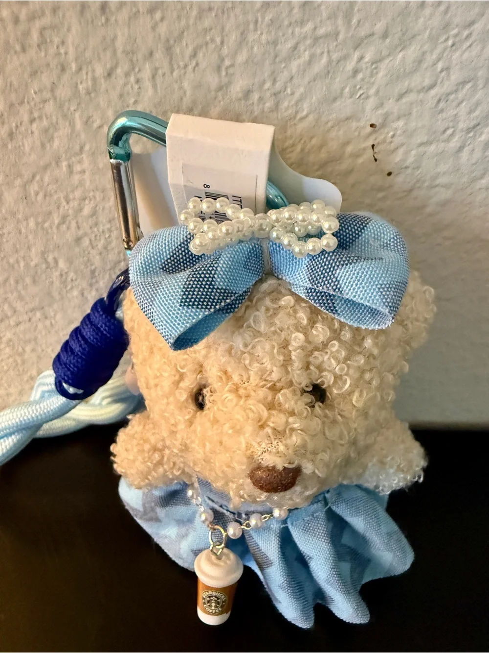 NWT Kawaii Sherpa Teddy Bear Chevron Blue Dress Coffee Plush Bag Charm/Keychain